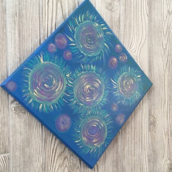 Original Painting Blue Purple Trippy Retro 80s Design 12”x12” Wall Decor - Picture 11 of 11